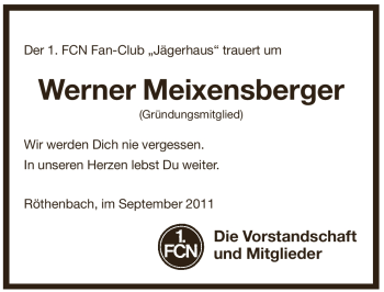Traueranzeige von Werner Peter Meixensberger von Pegnitz-Zeitung